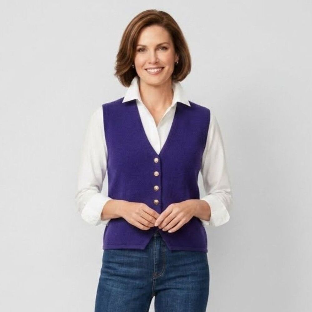 Vintage Talbots | Purple Wool Blend V Neck Gold Buttons Old Money Preppy PL